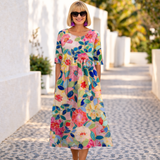 Cláudia | Vestido de Estampado Floral com Ambiente de Verão