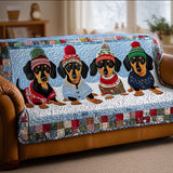 Edredom para Sofá com Estampa de Dachshund Inverno | Feito à Mão com Amor