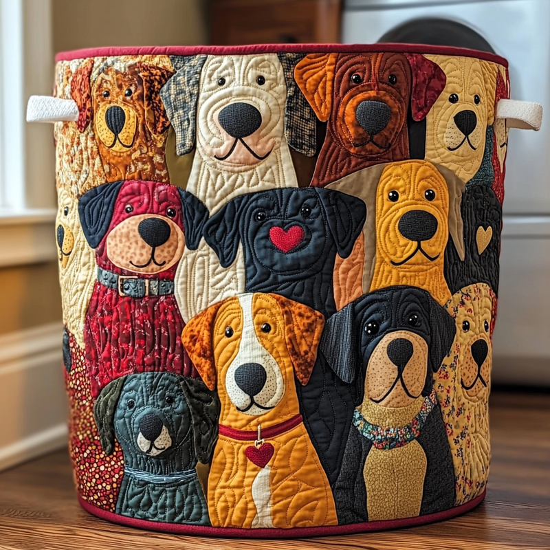 Cães Coloridos | Cesta de Roupa Feita à Mão