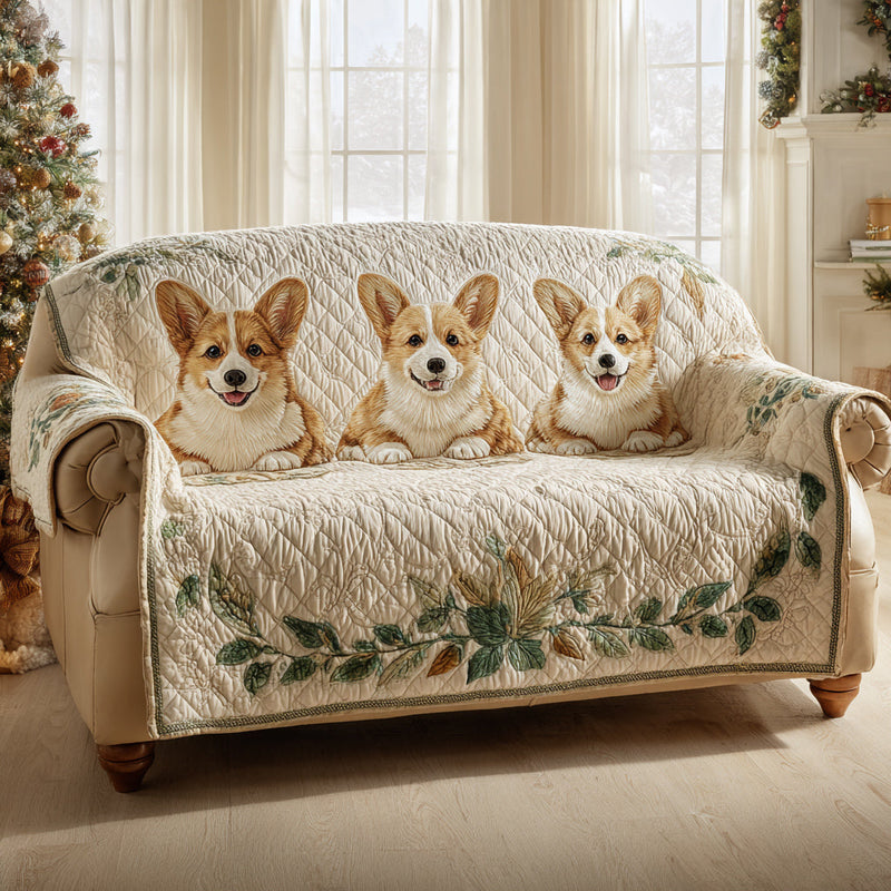 Copridivano Acolchoado Estampado com Corgi - Modelo | Detalhe que Emociona