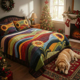 Conjunto de cama acolchoado de 3 peças - Campo de Girassóis