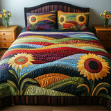 Conjunto de cama acolchoado de 3 peças - Campo de Girassóis