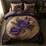Conjunto de Cama Acolchoado de 3 Peças - Rosa Violeta