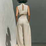 Madalena | Conjunto de Linho Premium com Gola Alta e Calças Wide Leg