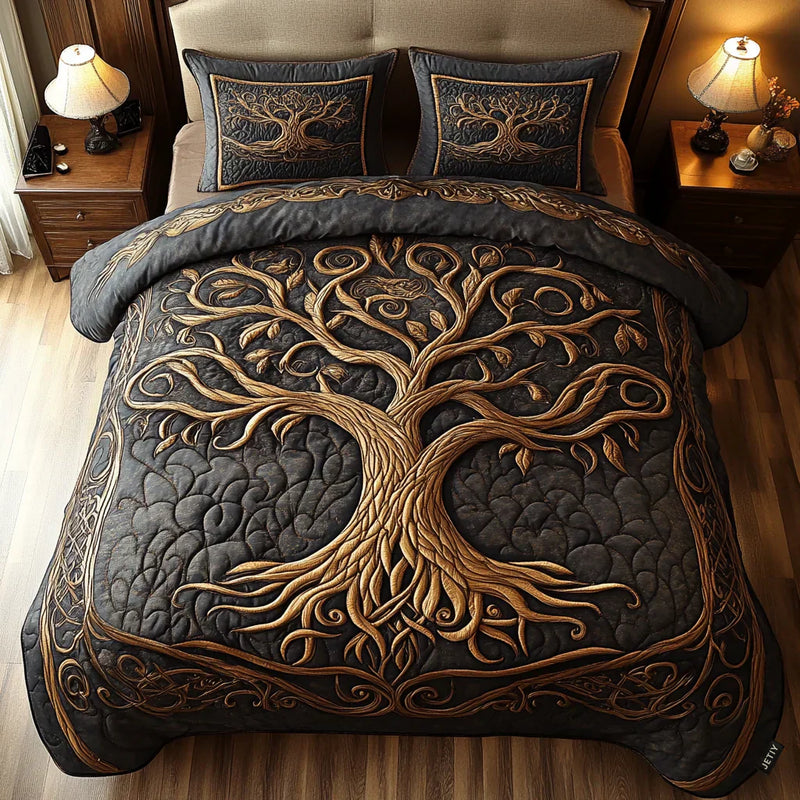 Conjunto de cama acolchoado de 3 peças - Harmonia Dourada