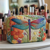 Necessaire acolchoada com estampa de libélula dourada | Leveza que Encanta
