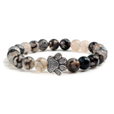 Pulseira de pedra natural com pendente de pata de animal – Pulseira elástica de contas para homens e mulheres