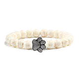 Pulseira de pedra natural com pendente de pata de animal – Pulseira elástica de contas para homens e mulheres