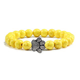 Pulseira de pedra natural com pendente de pata de animal – Pulseira elástica de contas para homens e mulheres
