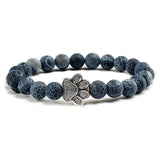 Pulseira de pedra natural com pendente de pata de animal – Pulseira elástica de contas para homens e mulheres