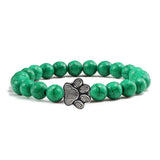 Pulseira de pedra natural com pendente de pata de animal – Pulseira elástica de contas para homens e mulheres