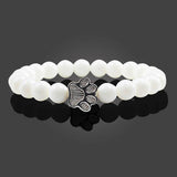 Pulseira de pedra natural com pendente de pata de animal – Pulseira elástica de contas para homens e mulheres
