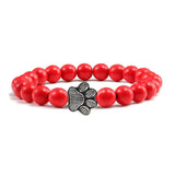 Pulseira de pedra natural com pendente de pata de animal – Pulseira elástica de contas para homens e mulheres