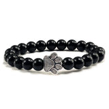 Pulseira de pedra natural com pendente de pata de animal – Pulseira elástica de contas para homens e mulheres