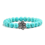 Pulseira de pedra natural com pendente de pata de animal – Pulseira elástica de contas para homens e mulheres