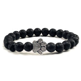 Pulseira de pedra natural com pendente de pata de animal – Pulseira elástica de contas para homens e mulheres