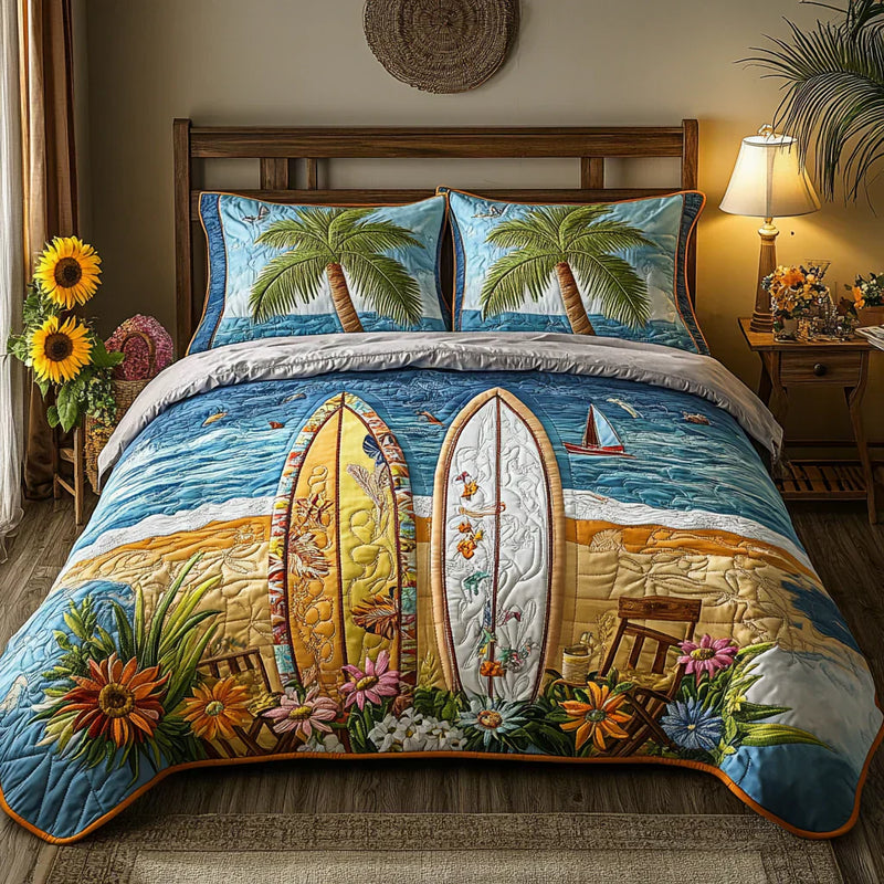 Conjunto de Cama Acolchoado de 3 Peças - Brisa da Ilha