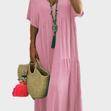 Lena | Vestido Maxi Suave com Volantes e Decote em V