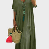 Lena | Vestido Maxi Suave com Volantes e Decote em V