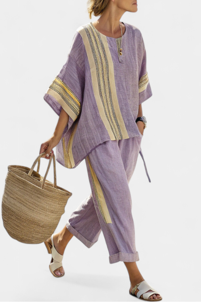 Lorena | Conjunto Boho de Linho e Bambu, Elegante Lavanda
