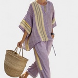 Lorena | Conjunto Boho de Linho e Bambu, Elegante Lavanda