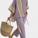 Lorena | Conjunto Boho de Linho e Bambu, Elegante Lavanda