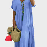 Lena | Vestido Maxi Suave com Volantes e Decote em V