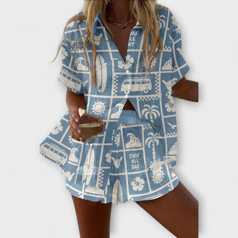 Dália | Conjunto leve de verão com estampado de caravana