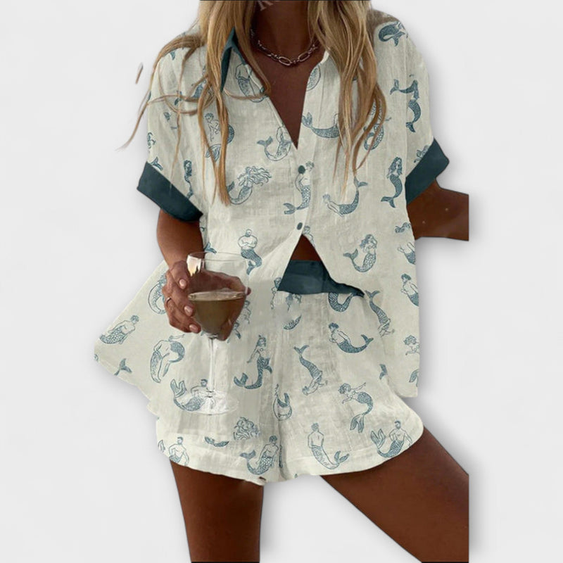 Camila| Conjunto Jalira Estampado Sereia Leve Respirável