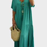 Lena | Vestido Maxi Suave com Volantes e Decote em V