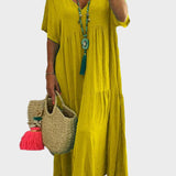Lena | Vestido Maxi Suave com Volantes e Decote em V