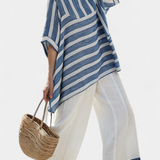 Constança| Conjunto de tela com riscas azuis inspirado no Mediterrâneo