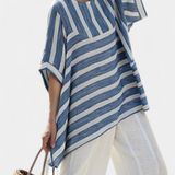 Constança | Conjunto de tela com riscas azuis inspirado no Mediterrâneo