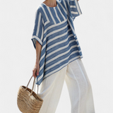 Constança | Conjunto de tela com riscas azuis inspirado no Mediterrâneo