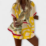 Filipa | Conjunto Curto Casima com Estampado de Leopardo Chic para o Verão