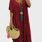 Lena | Vestido Maxi Suave com Volantes e Decote em V