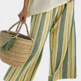Olívia | Conjunto completo de tela de bambu com riscas oliva