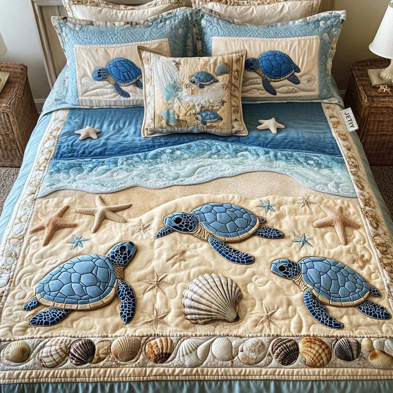 Conjunto de Cama Acolchoado de 3 Peças - Ondas do Oceano