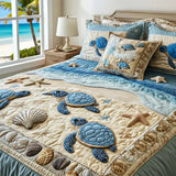 Conjunto de Cama Acolchoado de 3 Peças - Ondas do Oceano