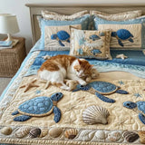 Conjunto de Cama Acolchoado de 3 Peças - Ondas do Oceano