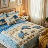 Conjunto de Cama Acolchoado de 3 Peças - Ondas do Oceano