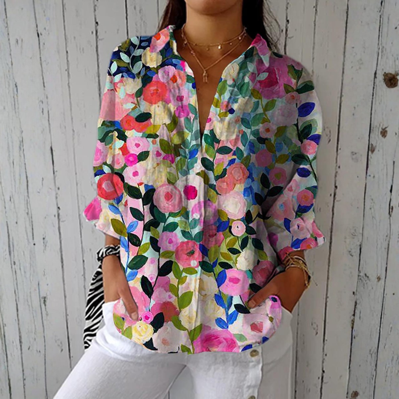 Sylvie | Blusa Floral, Pintada à Mão com Padrão Artístico