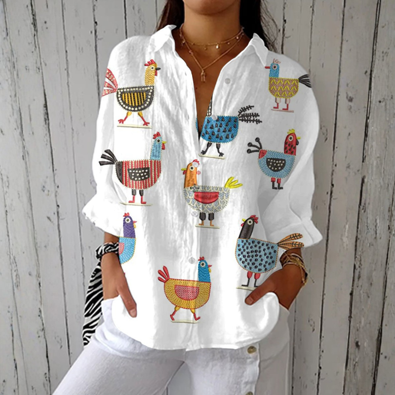Noëlle | T-shirt leve com divertido design de pintainhos