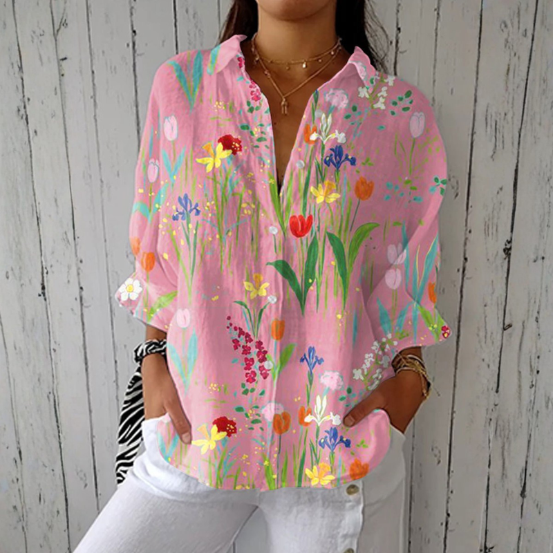 Sophie | Blusa Floral com Padrão de Tulipas