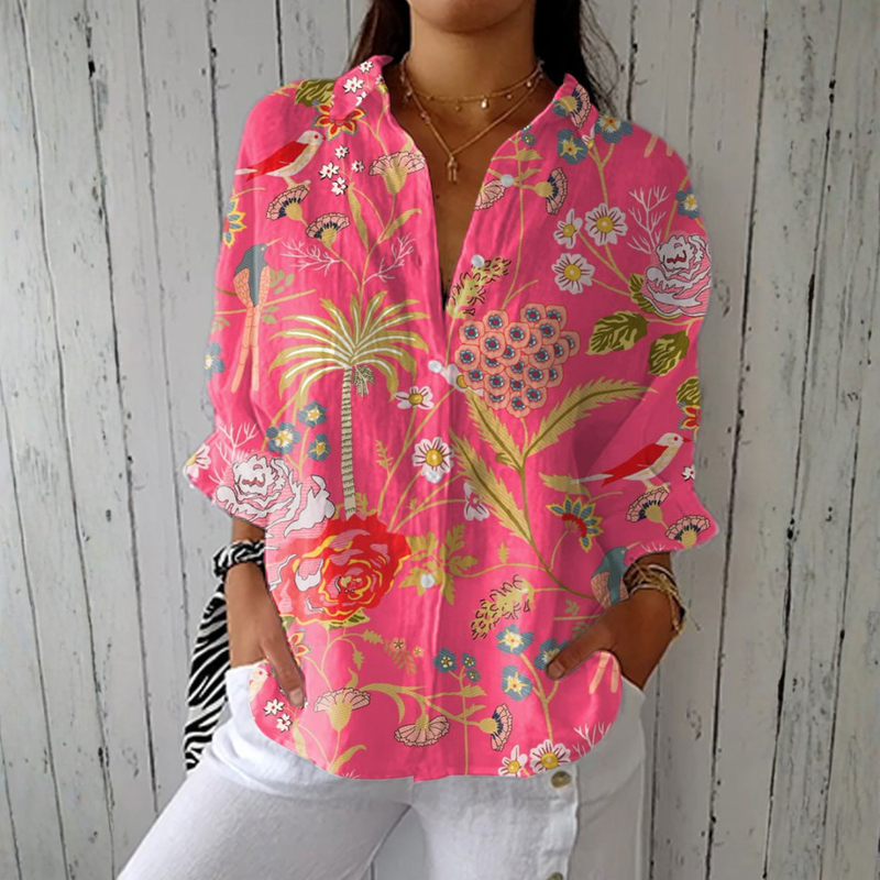 Jeanne | Blusa tropical com padrões florais coloridos