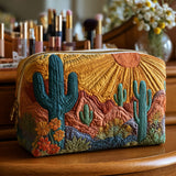 Estojo de Beleza Quilted com Estampa de Cacto Suave | Charme do Deserto