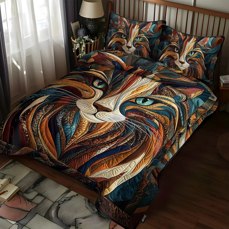 Conjunto de Cama Acolchado de 3 Peças - Suaves Ronroneios