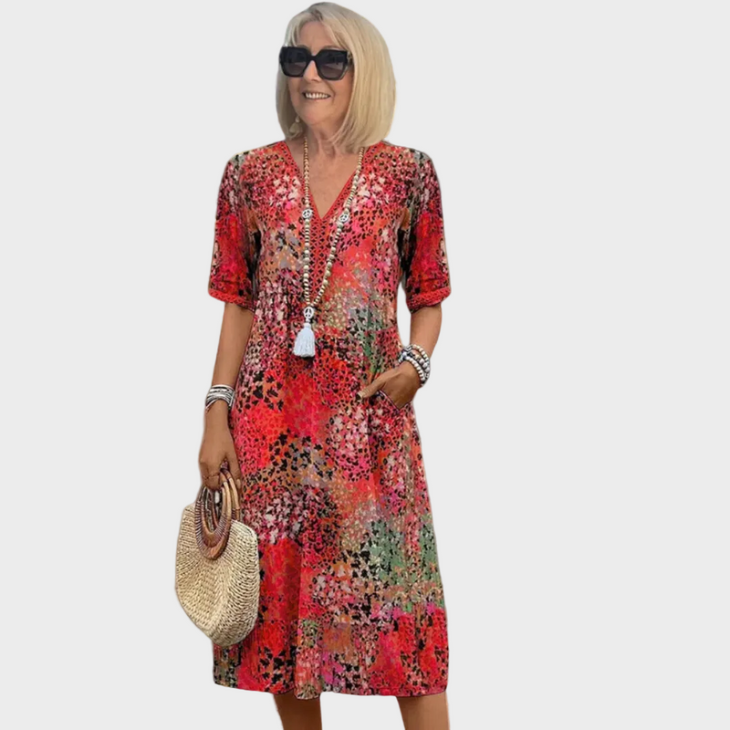 Leonor | Vestido Midi Impresso com Decote em V