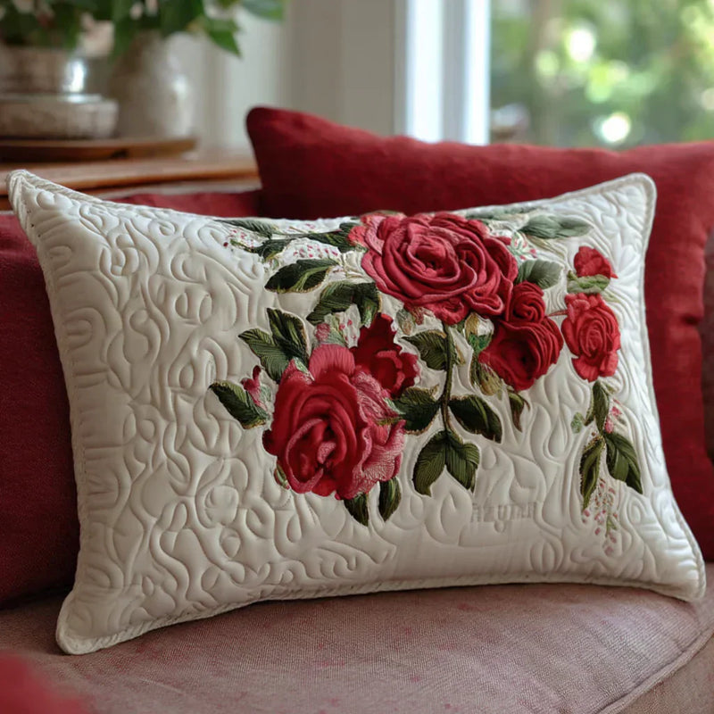 Capa de Almofada Acolchoada - Corações do Jardim de Rosas