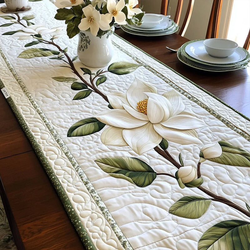 Caminho de mesa acolchado - Flor de Magnólia Rústica